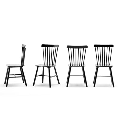 LUE BONA Windsor Dining Chair Set of 4, Spindle Back Wooden Chairs for Kitchen and Dining Room, Black - WoodArtSupply