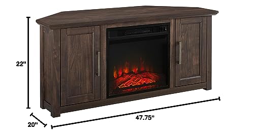 Crosley Furniture Camden Corner Fireplace TV Stand for 50+ inch TVs, Entertainment Center with Storage Shelves, Dark Walnut