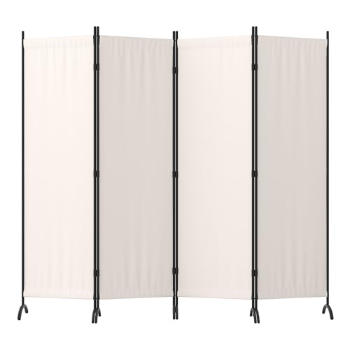 Kecreque Room Divider 4 Panel Folding Screen Portable Wall with 5 Curved Metal Feet Partition Room Dividers，6FT Wall Divider for Office Divider, Bedroom，Dressing Room,White Kecreque