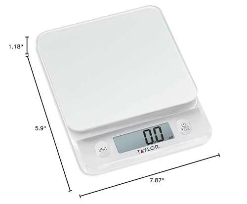 Taylor Glass Top Food Scale with Touch Controls, 11 lb Capacity, Sleek Silver Design, Accurate and Easy-to-Use Scale for Cooking and Baking Taylor