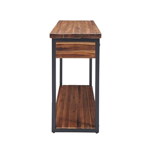 Claremont 43-Inch Solid Wood Console Table with Drawers and Lower Shelf – Rustic Industrial Entryway, Sofa, or TV Table with Acacia Wood Top and Black Metal Frame by Alaterre Furniture (Dark Brown) Alaterre Furniture