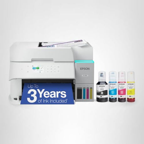 Epson EcoTank ET-3950 Wireless All-in-One Color Supertank Printer with up to 3 Years of Ink Refillable Tanks, Perfect for Home Office, 18 PPM, 2.4" Colorful Touchscreen, Auto Document Feeder - White Epson
