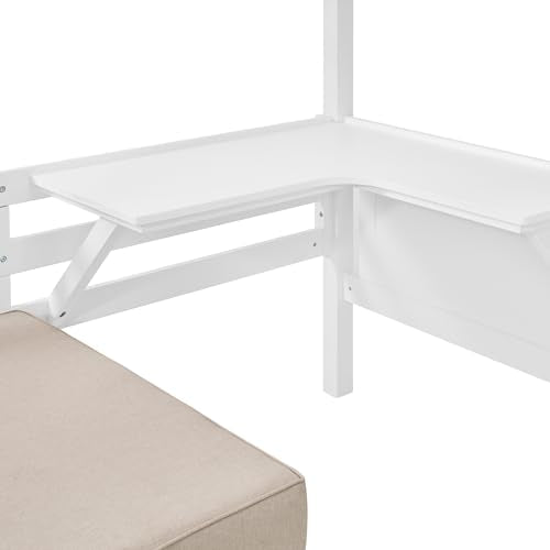 Alaterre Arlington Study Loft Bed with Pull-Out Seating and Storage, Twin Size, Solid Pine Wood and Sturdy MDF, Built-in Desk, Fold-Out Futon for Sleepovers, Guardrails Included, White Alaterre Furniture