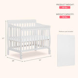 Dream On Me Aden 4-in-1 Convertible Mini Baby Crib, GREENGUARD Gold & BSA Certified, Sustainable Pinewood, Non-Toxic Finish, 3 Mattress Heights, Converts to Mini Day & Twin-Size Bed - White