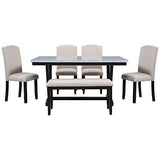 LUMISOL Faux Marble Dining Table Set with Bench and Chairs for 6 Persons Solid Wood Kitchen Dining Room Table Set, WarmWhite LUMISOL