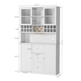 VOWNER 78'' Bar Cabinet with LED Light and Storage Shelves, Tall Freestanding Liquor Cabinet with Wine & Glasses Rack, Storage Cabinet for Kitchen,Dining Room, White VOWNER
