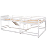 Quad Bunk Bed with Slide, Full and Twin Size L-Shaped Bunk Bed Frame Compatible with 4, Bunk Bed with Ladders Compatible with Teens Adults (White) Bedroom Bed Frame, WoodArtSupply