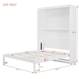 Merax Queen Size Murphy Bed, Wood Queen Murphy Hidden Wall Bed with Shelves for Home Office or Small Room, No Box Spring Needed, White Merax