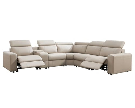 AMERLIFE Power Recliner Sectional Sofa with Storage/USB Port, Leather Recliner Sofa with Adjustable Headrest, Reclining Sectional Couches with Console and Cup Holder for Living Room (Beige Brown) AMERLIFE