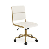 Martha Stewart Lulu Swivel Task Chair with Height Adjustable Seat for Home Office in Off White Faux Leather with Polished Brass Frame Martha Stewart