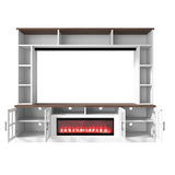 LUMISOL 95.5”W Wall Unit Entertainment Center with Bookshelves for TVs up to 80”, Modern TV Stand Media Console with Electric Fireplace Cabinets and Adjustable Shelves for Living Room, White+Walnut LUMISOL