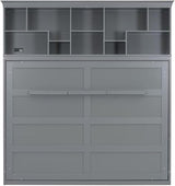 Queen Horizontal Murphy Bed Cabinet with Storage Bookcase Shelves and Charging Station,Wood Folding Grey Murphy Wall Bed for Adult (Grey) MERITLINE