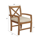 Walker Edison Delray Classic Acacia Wood X Back Patio Chairs with Cushions, Set of 2, Brown Walker Edison