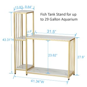 GOLASON Fish Tank Stand for up to 29 Gallon Aquarium, Reptile Terrariums Tank Stand, Metal Wooden Aquarium Stand, Gold GOLASON