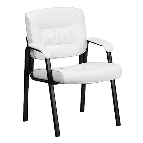 Flash Furniture Haeger White LeatherSoft Executive Side Reception Chair with Black Metal Frame Flash Furniture