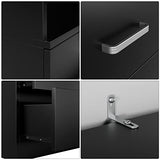 FOTOSOK 71 Inches Tall Vintage Storage Cabinet with 3 Drawers and Open Shelves - Elegant Wooden Bookshelf Organizer in Black FOTOSOK