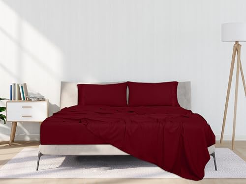 ROYALE LINENS 4 Piece Cal King Sheets Set - Soft Brushed 1800 Microfiber - 1 Fitted, 1 Flat Sheet, 2 Pillow Cases - Wrinkle Free & Fade Resistant - Hotel Luxury Bed Sheets (Burgundy, Cal King) ROYALE LINENS