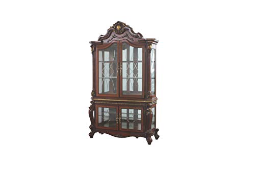 Acme Picardy Wooden Curio Cabinet with Glass Doors in Cherry Oak