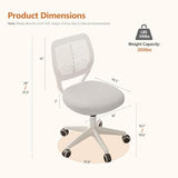 SJZNOI Armless Desk Chair Swivel Office Rolling Chair with Soft Padded Cushion, Height Adjustable Small Task Chair, Ergonomic Study Computer Chair for Kids Girls Boys Teens (White, 1PC) SJZNOI