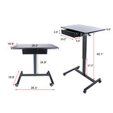 CLATINA Height Adjustable Work Table with Drawer Mobile Laptop Standing Desk Portable Small Teacher Podium with Lockable Wheels Cart Computer Overbed Table for Home Office Classroom Medical, Black CLATINA
