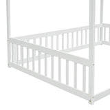 SOFTSEA Grey Full Size Canopy Bed Frame with Guardrails - Low Floor Design, Easy Assembly, No Box Spring Needed SOFTSEA