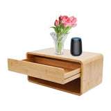 FONSOLUM Bamboo Floating Nightstand with Storage Drawer, Wall Mounted Bedside Table End Tables with Open Shelf, Bedside Cabinet Storage Organizer Case Display Box for Bedroom, Fully Assembled FONSOLUM