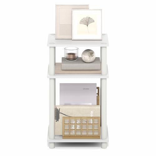 Furinno Turn-N-Tube Side Table, 3-Tier End Table with Open Shelf, Toolless Assembly Night Stand, Bedside Table, for Living Room, Bedroom, White Furinno