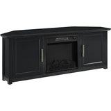 HomeStock Art Deco Dreams 58-inch Corner TV Stand with Electric Fireplace, Black - 20" D x 58" W x 22" H, Freestanding, Brass Effect Finish HomeStock