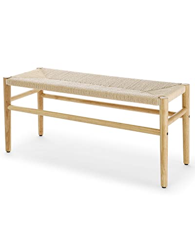 ECLY. Woven Bench for Bedroom End of Bed Bench 39.5" Wooden Bench ndoor Dinning Bench Entrywway Bench with Solid Rubber Wood leas Bed Bench - WoodArtSupply