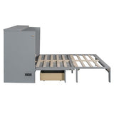P PURLOVE Queen Murphy Bed with Large Drawers, Wood Cabinet Bed with USB Port, No Box Spring Needed, Easy Assembly (Gray) P PURLOVE
