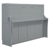 Merax Murphy Bed Full Size with Desk, Wood Folding Wall Bedframe with Smooth Hydraulic Lift, for Small Bedroom, Guest Room, Home Office, Grey Merax