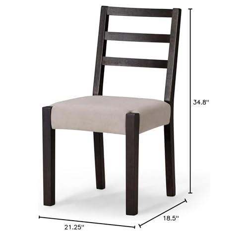 Maven Lane Willow Rustic Wooden Armless Kitchen Dining Chair in Weathered Black Finish with Padded Dove Weave Fabric Upholstered Seat, Set of 4 Maven Lane