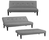 Naomi Home Tufted Faux Leather Futon Sofa Bed - Modern Convertible Folding Couch With Wooden Legs, Reclining Small Bed, Durable and Sturdy, Gray Naomi Home