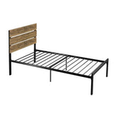 Allewie Twin Size Rustic Platform Bed Frame with Wood Headboard and Metal Slats - Light Brown Allewie