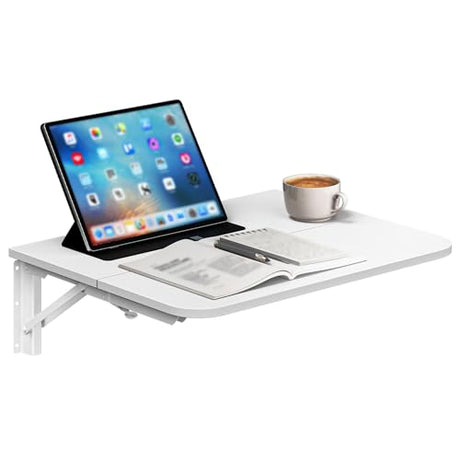 HOOBRO Folding Table, Wall Mounted Desk, Floating Wall Desk with Iron Bracket, Drop Leaf Table for Small Spaces, for Kitchen, Laundry Room, Home, Office, White WT054BZ01 HOOBRO