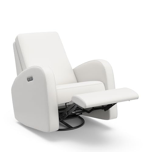 Storkcraft Santa Monica Power Recliner Swivel Glider (Ivory Basketweave) – Effortless Electronic Power Recline, USB-A & USB-C Charger Storkcraft