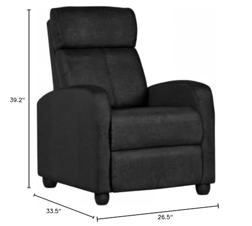 Topeakmart Fabric Recliner Sofa Push Back Recliner Chair Adjustable Modern Single Reclining Chair Upholstered Sofa with Pocket Spring Living Room Bedroom Home Theater Matte Black Topeakmart