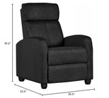 Topeakmart Fabric Recliner Sofa Push Back Recliner Chair Adjustable Modern Single Reclining Chair Upholstered Sofa with Pocket Spring Living Room Bedroom Home Theater Matte Black Topeakmart