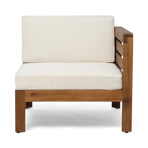 Christopher Knight Home Alice Outdoor 5 Piece Acacia Wood Sofa Set, Teak Finish, Beige - WoodArtSupply