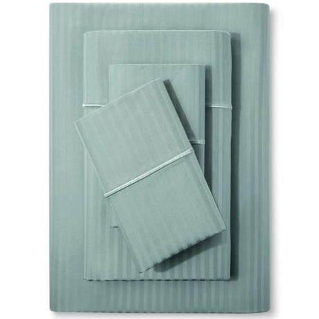 Feather & Stitch 500 TC Queen Size Bed Sheet Set, 100% Cotton Soft Breathable Bedsheets 4 Piece 18" Deep Pockets Sateen Weave Striped Bedding Mattress Resort Hotel Luxury - (Granite Green Stripe) FEATHER & STITCH NEW YORK