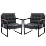 COLAMY Mid Century Modern Accent Chair Set of 2, Comfy Living Room Chair, Black Leather Accent Chair, Faux Leather Reception Armchair with Metal Legs for Living Room Bedroom Reception Office, Black COLAMY