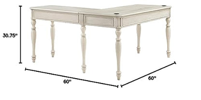 OSP Home Furnishings Country Meadows L-Shape Desk with 2 Full Drawers and Power Hub, Antique White - WoodArtSupply