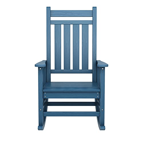 SERWALL Oversized Rocking Chair, Outdoor Rocking Chair for Adults, All Weather Resistant Porch Rocker for Lawn Garden, Blue - WoodArtSupply