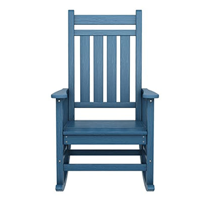 SERWALL Oversized Rocking Chair, Outdoor Rocking Chair for Adults, All Weather Resistant Porch Rocker for Lawn Garden, Blue - WoodArtSupply