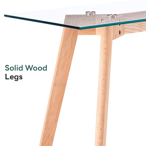 ivinta Glass Office Desk, 43" Rectangular Computer Desk with Solid Wood Legs, Modern Dining Table for Living Room, Office, Kitchen, TAM-WT ivinta