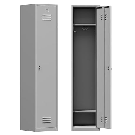 Firstsky 71'' Metal Locker with Keys for School,Gym,3 Tier Steel Office Storage Locker with Hook,Tall Cabinet for Employees (Gray, 1-Door) Firstsky