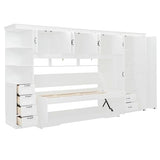 Ball & Cast Twin Size Murphy Bed with Wardrobe and 3 Top Cabinet,Wood Hideaway Wall Beds w/Desk & Storage Drawers,Dual-Piston Metal Folding System Cabinets,can be Folded,for Small Room,White Ball & Cast