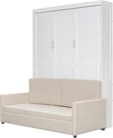 Virubi Queen Murphy Bed with Couch,Wood Folding Murphy Wall Bed Cabinet with Sofa (White,Queen) Virubi