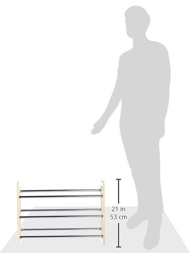 Whitmor 3 Tier Expandable Shoe Rack -Stackable - Natural Wood and Chrome Whitmor