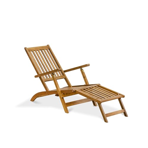 East West Furniture BSLCDNA Salinas Patio Chair Lounge - Outdoor Acacia Wood Sunlounger Chair for Poolside, Deck, Lawn, 59x21x35 Inch, Natural Oil